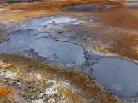 Größere graue Schlammbecken blubbern bei Seltún - Reykjanes Halbinsel